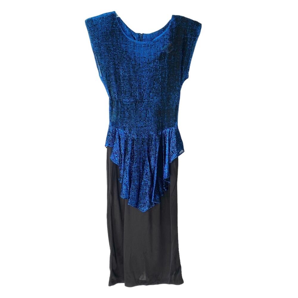 T Juniors Vintage 70s Disco Blue Metallic Peplum Dress size small 3